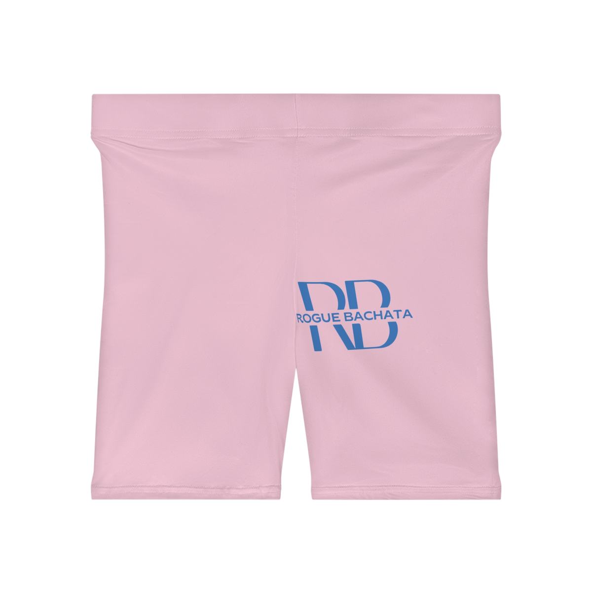 Pastel blush pink Rogue Bachata bike shorts with a pink logo on the thigh