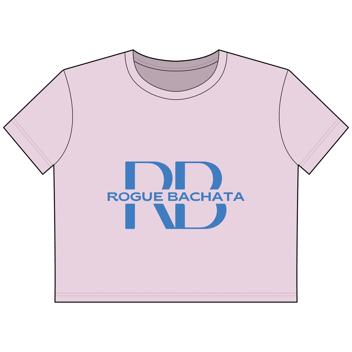 Pastel blush pink Rogue Bachata crop top with a pink logo