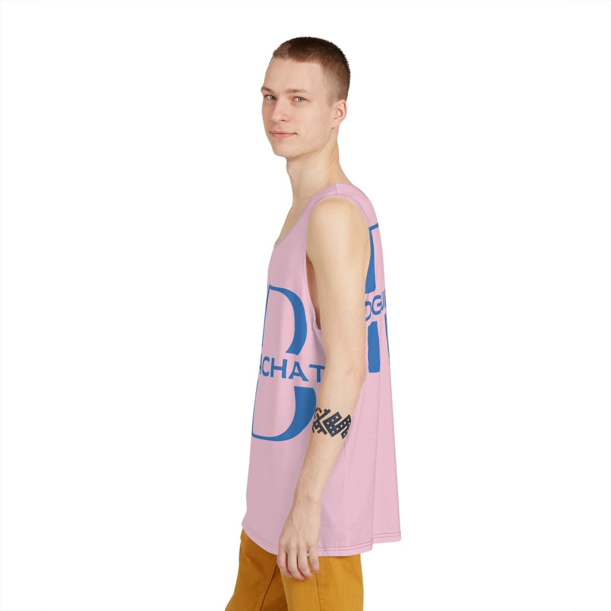 Pastel blush pink Rogue Bachata ribbed tank with a small pink logo on the chest