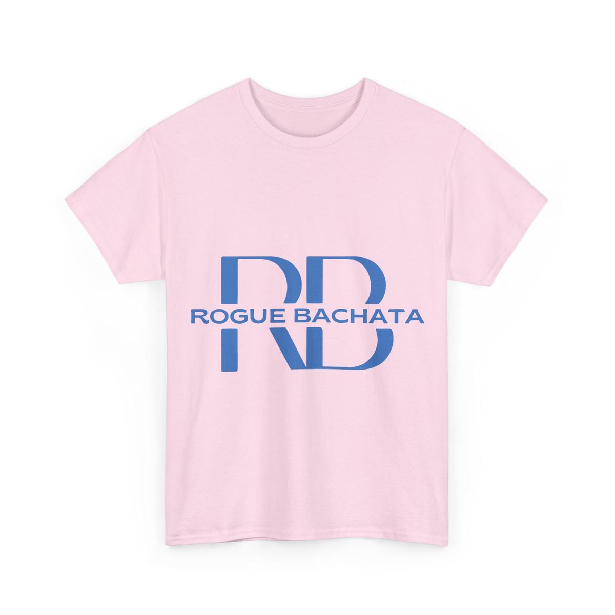Pastel blush pink Rogue Bachata tee with a small pink logo on the chest